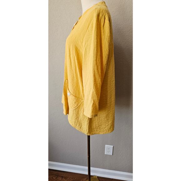 Habitat Mustard Yellow Gauzy 3/4 Sleeve Unusual Button Tunic Jackets Sz‎ Small - Picture 4 of 8